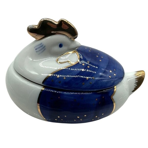 Vtg Otagiri Chicken-Shaped Lidded Trinket Box With Gold Paint Porcelain 4"x 2.5" - Picture 1 of 8